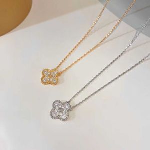 Designer Brand tegen Jinvan vierbladige klaver ketting voor vrouwen verdikt 18K Rose Gold Volledige diamant klassieke veelzijdige hangende kraagketen