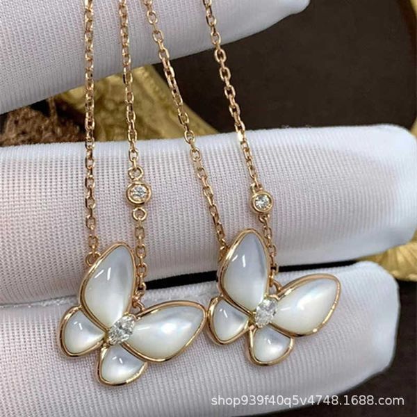 Diseñador Brand V Jinvan Precision Edition White Beributterfly Collar para mujeres Cadena de huesos de oro de oro rosa de 18 k