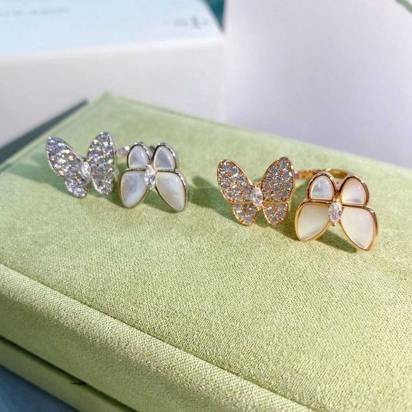 Brand designer Van Butterfly Ring High Edition White Beiman Diamond 18K ouverture index réglable Advanced ne s'estompe pas