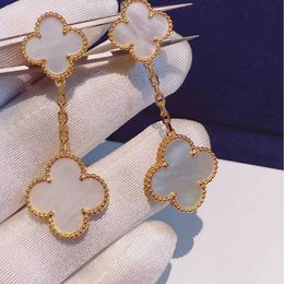 Boucles d'oreilles Van Clover de marque de créateur et or épaissis épaissis 18k Rose Blanc Fritillaria Double bijoux