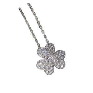 Designer merk van klaver volledige diamanten ketting 925 puur verzilverde 18k goud drie bloemen bloemen hangkraagketen hoge editie met logo