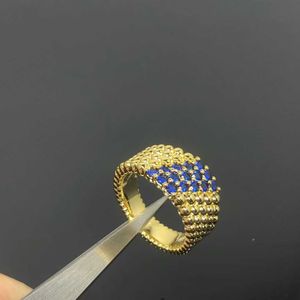 Merk van Diamond Blue Pearl Gold drie rijen Ring 18K Rose Damesstijl Nieuw veelzijdig