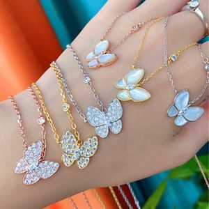 Brand de créateur Van Full Diamond Butterfly Collier femelle en argent sterling plaqué 18k Necque à rose rose couleur blanc beimu pendant collier