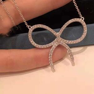 Designer merkversie nieuwe micro ingelegde diamanten ketting tiffays boog ketting vrouwelijke zomer sleutelbeen ketting live uitgezonden sieraden