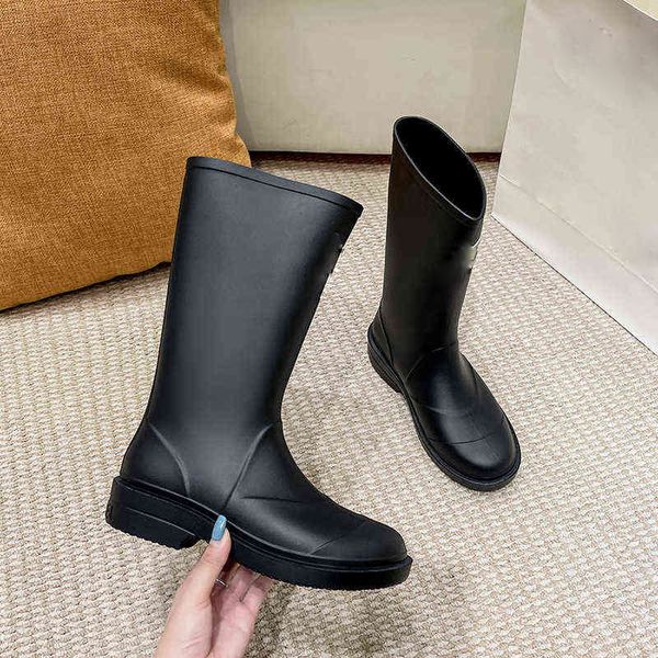 Marque de créateur Welly bottes bottes de pluie plate-forme lettre Ringer mode noir mais genou long femmes boots35-40