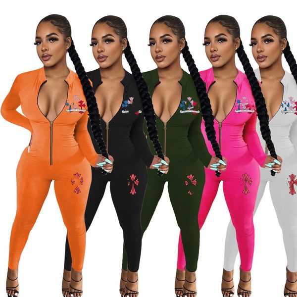 2024 Designer Brand Femmes Jumps Cuit Print Sautporne Bodycon One Piece Tentifiée Vêtements à manches longues Pantalons de saut élastique Collier de collier Suit en gros 8961-0