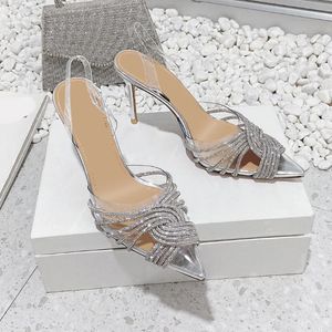 Designer Brand Women pompe strassons hauts High Talons Sandales transparentes Slingbacks pointues Party Party Mariage Chaussures Ladies 240402