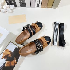 Chaussures de ballet pour femmes de marque de créateur chaussures de bateau arc plat Mary Jane bande élastique rétro confortable noir blanc rose gris rouge marron chaussures décontractées taille 35-40