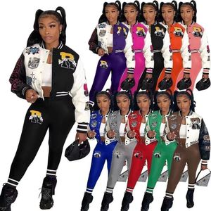 2024 Designer Merk Vrouwen Trainingspakken Joggingpakken print twee 2 Stuk Sets Lange Mouw baseball jasje Broek patchwork Trainingspakken Outfits streetwear Kleding 8897-9