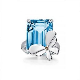Designer merk Xiancan sieraden Nieuwe S925 Silver Butterfly Ring Dames Sea Blue Treasure Zirkon Fashion Instagram met logo