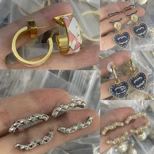 Ontwerper Brass Brand Letter Luxe Earring Crystal Small Studs Ear Stud