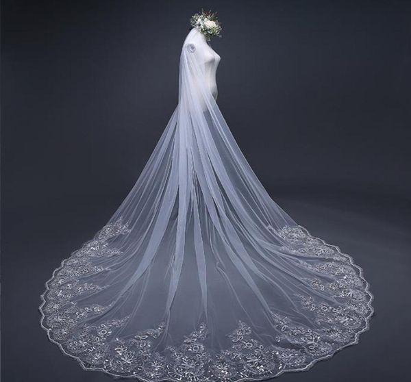 Velo de novia de diseñador, vestido de novia de cola larga con puerta de 3M de ancho y peineta 0721078974309