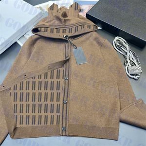 Designer Brown Sweaters Cardigan Dames lange mouw jas met konijnenoren hoed zacht gebreide trui jassen