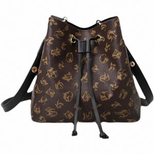 Sacs de seau de concepteur Neonoe Brown Flower épaule dames en cuir classique sac à bandoulière Messenger femmes sacs à main sac à main fourre-tout haute Q i4dz #