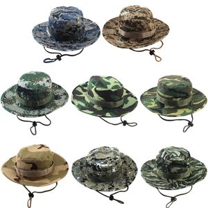 Diseñador Cubo Sombrero Camuflaje Selva Gorra militar para adultos Hombres Mujeres Vaquero Ajustable Boonie Sombreros Pesca Primavera Verano Otoño Invierno Packable Army Hat