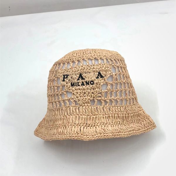 Sombrero de cubo de diseñador para mujer, sombrero de moda de verano, sombreros de playa con protección solar, sombrero de paja de pescador tejido a mano