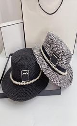 Designer balde chapéu palha boné pérola chapéus homens mulheres bonés designers luxo carta retalhos homens preto branco unisex clássico rua 4676243
