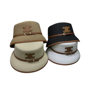 Designer emmer hoed vrouwen brede riem hoeden casquette regenboog patchwork kleur gras gevlochten petten vakantie strandkap mannen beanie zomer