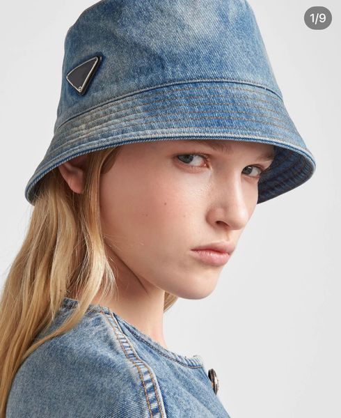 Chapeaux de godet de créateurs Cowboy 100% coton avec logo en métal Chapeau de couleur gris bleu Jean Tissu à large bord Chapeaux bleus Hommes et femmes pour quatre saisons