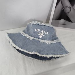 Sombreros de cubo de diseñador Sombrero de calle de vaquero deshilachado para mujer Sombreros de ala ancha Sombrero de vacaciones de verano Cinta de doble cara