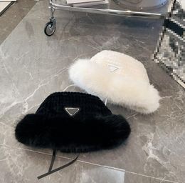 Diseñador cubo sombreros para mujer marca de lujo letra triángulo marca negro blanco invierno al aire libre espesar mantener caliente pelo de visón sombrero de ala ancha accesorios de moda