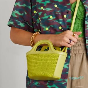 Sac fourre-tout seau de styliste pour femmes, fourre-tout de mode Shopping plage paille tressée, petit portefeuille lumineux, sac à bandoulière