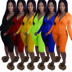 Designer En Vrac En Gros Sport Survêtements Femmes Deux Pièces Ensemble À Manches Longues Zipper Hoodies Jecket Shorts Solide Tenues Décontractées 9407