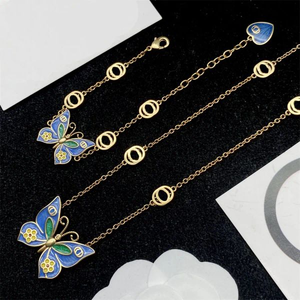 Diseñador Butterflys Pulseras Collar Cadenas de oro para mujer Conjunto de joyas para hombre Pulsera de cadena de moda G Collares de lujo para hombre 2301125D