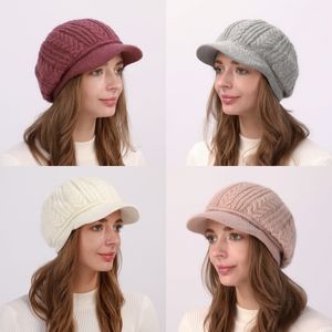 Bonnets de câble de concepteur femmes chapeau à bords en peluche béret tricoté joli lapin velours dames chaud casquette de neige vierge bandeau accessoires de cheveux couleur unie