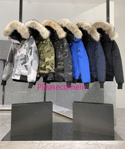 Designer canadien Mens Pilot Down Veste Real Wolf Fourrure À Capuchon Toile Parkas Lettre Patch Chaud Épais Outwear Femmes Oies D'hiver Vestes Manteaux