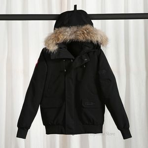 Designer Canadese Winter Heren Dames Gans Echt Wolf Bont Capuchon Bomber Ritszakken Mode Parka Canada Warm Donsjack Jas 593