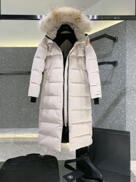Kanadische Designer-Damenjacke mit langen Ärmeln, warm, winddicht, Luxus-Daunenjacke, Mantelmaterial, ausgewählte weiße Gänsedaunen, asiatische Größe XXS-XL