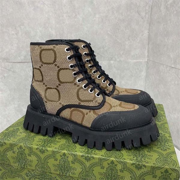 Botas de tobillo de lona de diseñador Hombres Mujeres Bota con cordones Top Calidad Cuero real Media bota Zapatos de estilo clásico Invierno Otoño Nieve Botines de nylon Q7c6 #