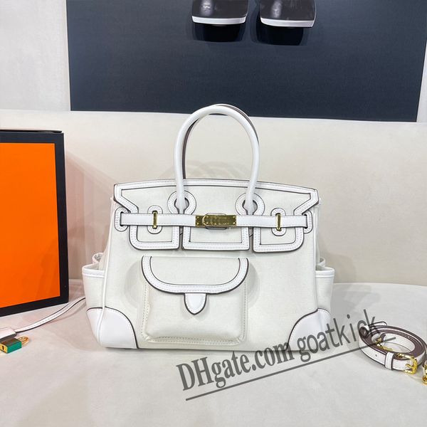 Bolso de lona de diseñador Bolso de mano de moda Bolsos de carga de gran capacidad Blanco Marrón Platino personalizado Todo el bolso manual Correa de hombro extraíble Bolsa de mujer Borsa