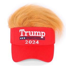 Designer Cap 2024 Met haar, Donald Trump maakt Amerika Great Again Wig Hat geborduurde ultra verstelbare maga honkbalpet