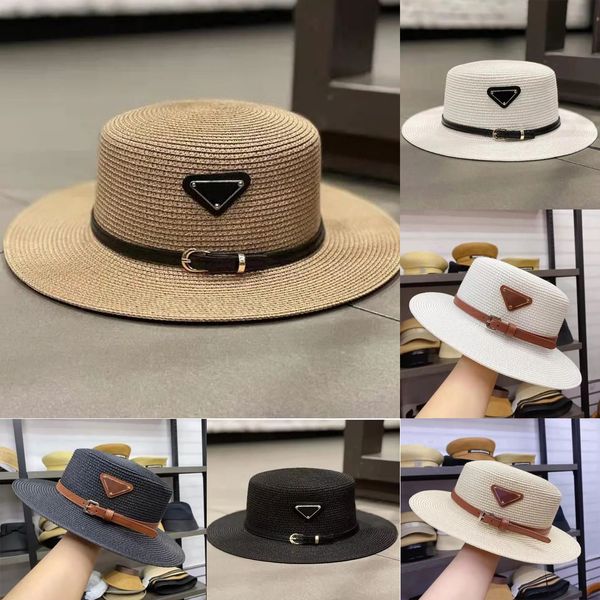 Diseñador Versión correcta P Cap Prad Diseñador Sombrero de paja Sombrero de copa plana Sombreros para el sol para hombres / mujeres con protección UV UPF 50