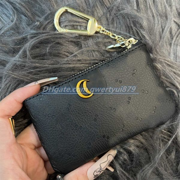 Titulaire de la carte Designer Hommes Femmes Porte-cartes en cuir noir Mini portefeuilles Porte-monnaie porte-monnaie en cuir véritable petit sac classique noir qwertyui879