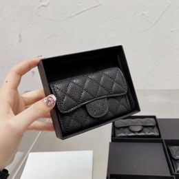 Designer kaarthouder portemonnee korte tas portemonnee kwaliteit zakje gewatteerd echt leer dames heren portemonnees heren sleutelhanger krediet munt clutch mini tas kaviaar zwart met doos