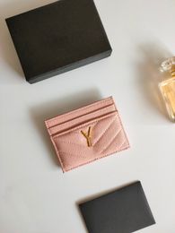 Porte-cartes de concepteur Holdants de carte de mode caviar femme mini portefeuille pure couleur en cuir authentique en cuir texture de luxe portefeuille noir avec boîte
