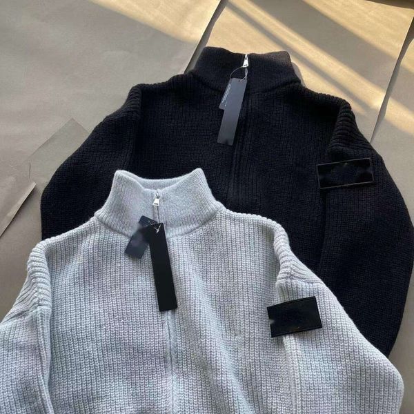 Diseñador Cardigan Knit Stones Island Sweater de moda masculina Cardigan Cardigan Collar Carta de cuello blanco Ropa de manga larga brazo