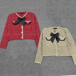 Designer Cardigan Chandails Femmes Top Pull En Tricot De Mode Tricots Élégants Double Poches Bow Trim À Manches Longues Veste Tricotée Women Designer Cardigan