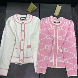 Diseñador Cardigan Mujer Suéter Rosa Blanco Suéteres Camisa con botones Clásico Impresión de letras Moda Regular Casual Manga larga Chaqueta de punto Suéter Ropa para mujer