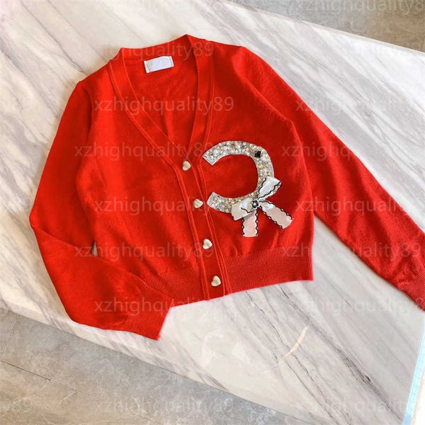 Diseñador Cardigan Mujeres Sweater Roja Red Luxury Knitwear