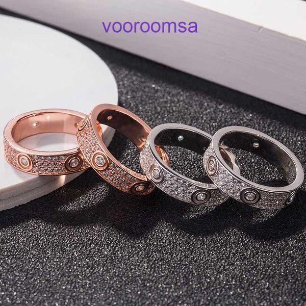 Anillos Carter de diseñador para mujeres y hombres Anillo de pareja de amor de diamantes de tres hileras de estrella de cielo completo de plata esterlina S925 chapado con tornillo de oro rosa de 18 quilates con caja original