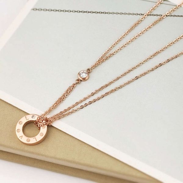 Carter de styliste en or Rose, disque en diamant numérique, titane et acier, collier clavicule, ensemble de chaîne Simple et élégant pour femme