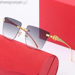 Diseñador Carti Gafas de sol Catier New Kajia Metal Leopard Head Malla recortada sin marco para hombre Rojo El mismo tipo de gafas de moda para mujer