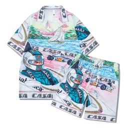 Designer Carton Gedrukte Casa Short Set Shirt Suit Mens Zomer Casual losse Korte mouw T -shirts Korte T -T -T -T -TEE STRAND Shorts Summer Swim Designer Mens Shirt FZ2404222