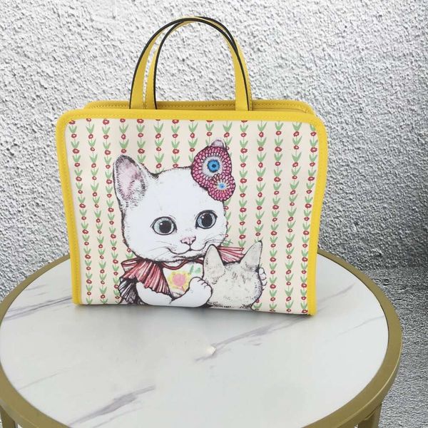 Sacs à main imprimés de dessin animé de styliste pour grands enfants, fourre-tout à bandoulière simple avec coupe florale et chat, sac messager de luxe pour grandes filles, A9608