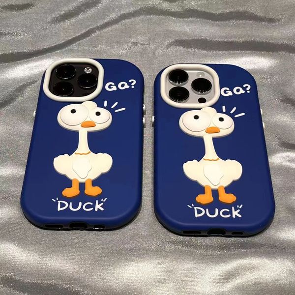 Diseñador de dibujos animados tridimensional pato silicona iPhone 15 14 13 12 11 Pro max 14plus 7 8 plus X XR XS xsmax funda de cuero rígido