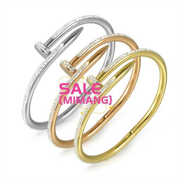 Designer Cartres Bangle New ins Nail Wind Nail incrusté Diamond 18K Bracelet Gold Mud Incolore Femmes polyvalentes pour femmes